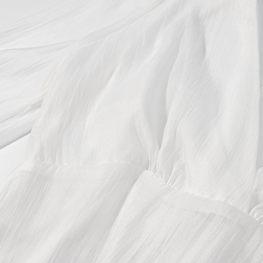 Vintage Deep V Plunge Collared Long Sleeve WaistDefined Short Dress with Bare Back | High Waist Pleated Skirt | noémi