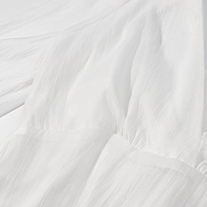 Vintage Deep V Plunge Collared Long Sleeve WaistDefined Short Dress with Bare Back | High Waist Pleated Skirt | noémi