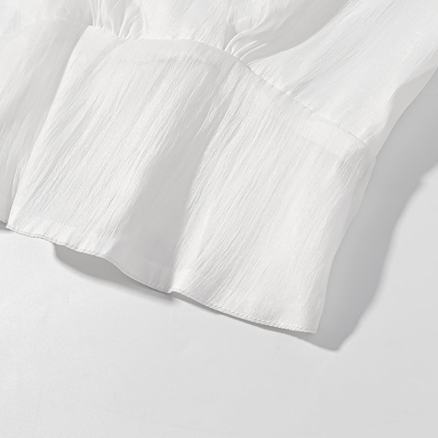 Vintage Deep V Plunge Collared Long Sleeve WaistDefined Short Dress with Bare Back | High Waist Pleated Skirt | noémi