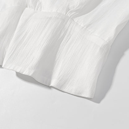 Vintage Deep V Plunge Collared Long Sleeve WaistDefined Short Dress with Bare Back | High Waist Pleated Skirt | noémi