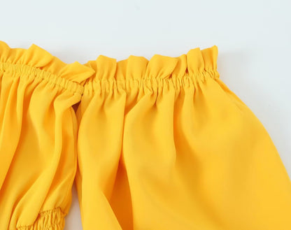 Yellow Off Shoulder Maxi Dress | Pleated Waist, Flowing Fit | noémi