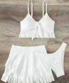 Three Piece Bikini Set with Flounced Detail and Cutout Tie Design for Women | noémi