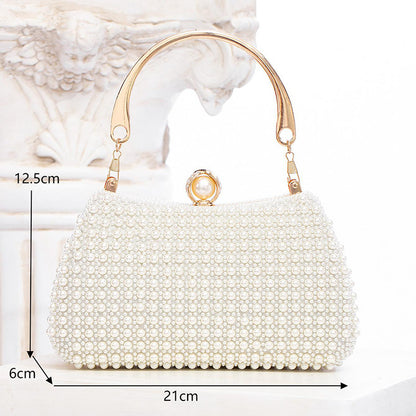 Elegant Pearl Evening Bag | White Clutch with Gold Chain for Parties & Events | noémi