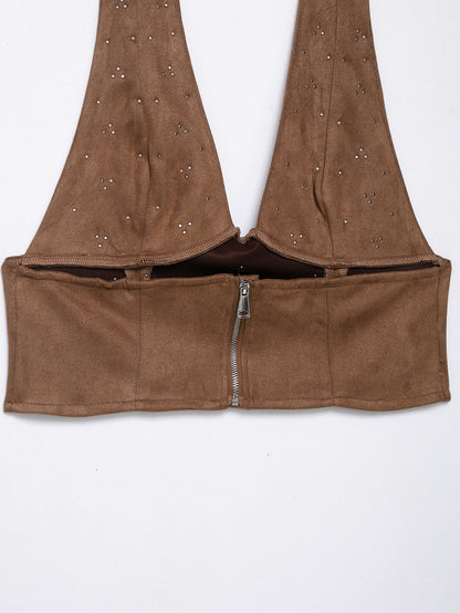 2 Piece Set for Women | Backless Halter Vest & Tassel Fringe Shorts | noémi