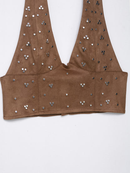 2 Piece Set for Women | Backless Halter Vest & Tassel Fringe Shorts | noémi