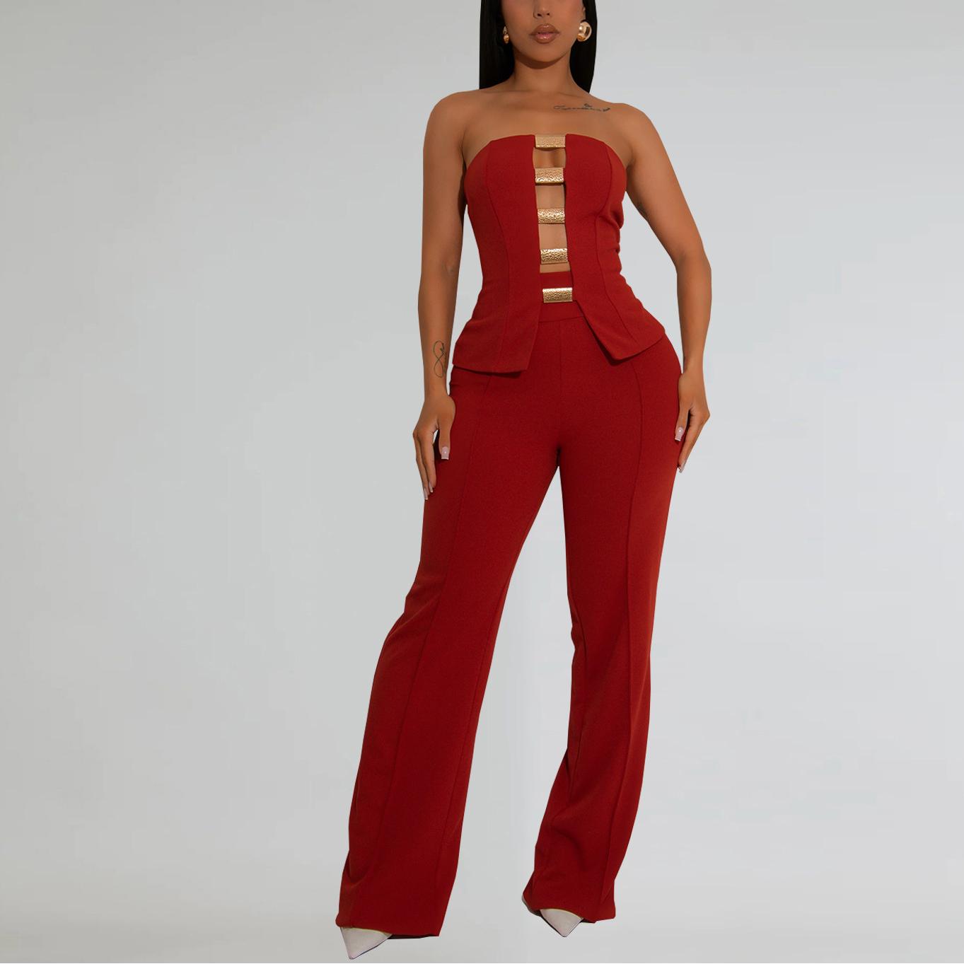 Tube Top & Gold Buckle Wide Leg Pants Set | 2 Piece Statement Outfit | noémi