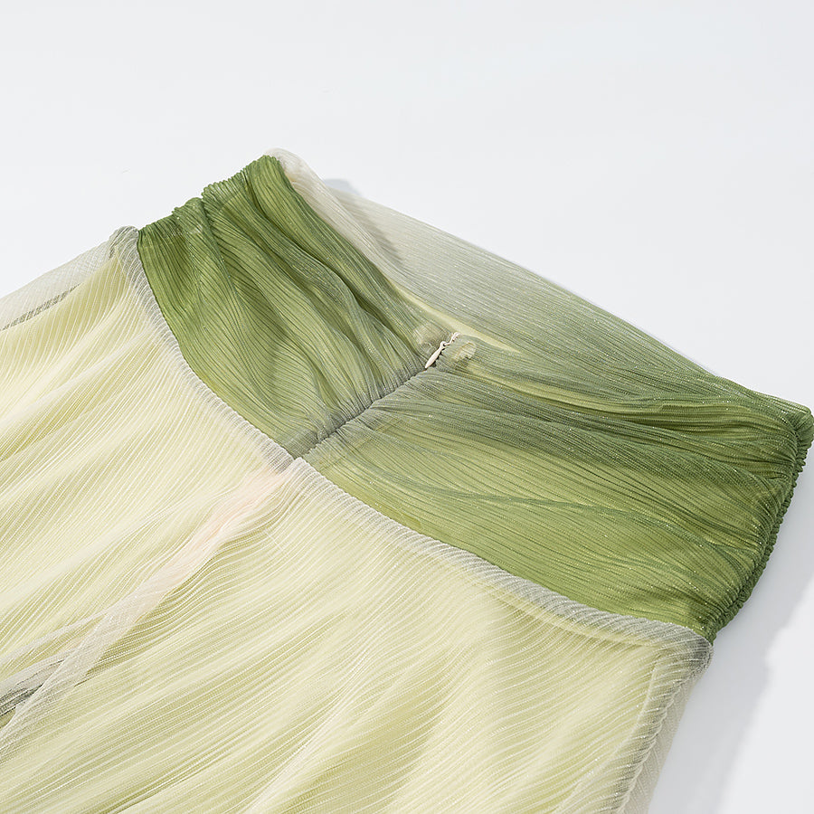 2 Piece Green Gradient Set | Pleated Crop Top & Flowing Maxi Skirt | noémi
