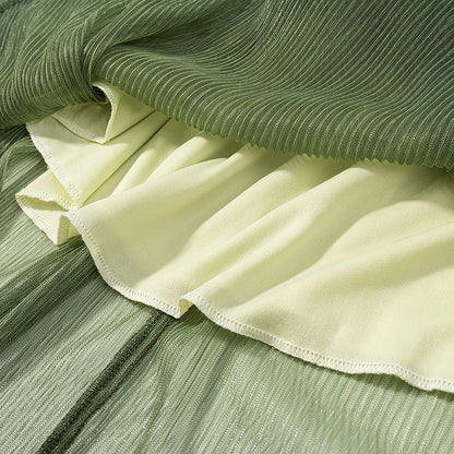 2 Piece Green Gradient Set | Pleated Crop Top & Flowing Maxi Skirt | noémi