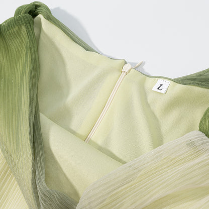 2 Piece Green Gradient Set | Pleated Crop Top & Flowing Maxi Skirt | noémi