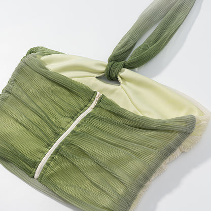 2 Piece Green Gradient Set | Pleated Crop Top & Flowing Maxi Skirt | noémi