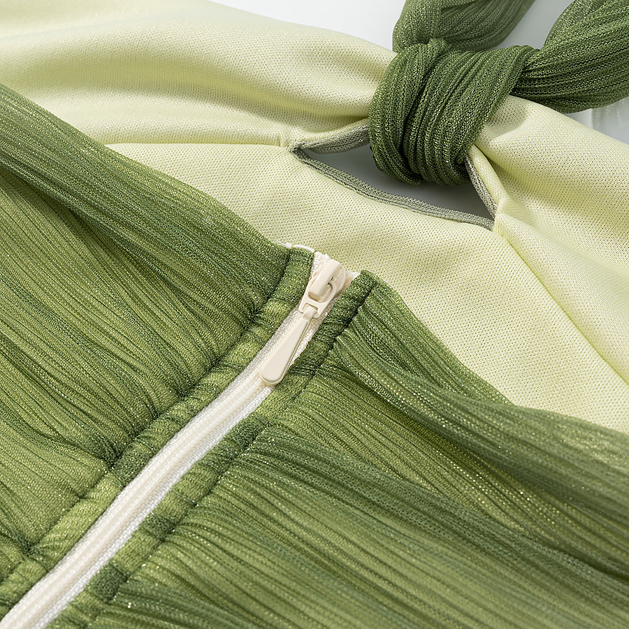 2 Piece Green Gradient Set | Pleated Crop Top & Flowing Maxi Skirt | noémi