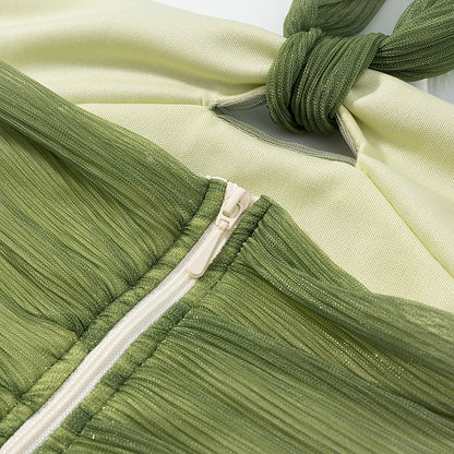 2 Piece Green Gradient Set | Pleated Crop Top & Flowing Maxi Skirt | noémi