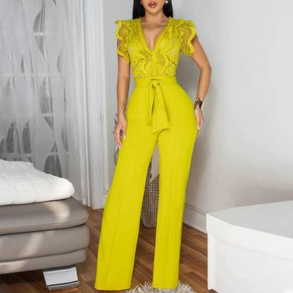 VNeck Lace Sleeveless Jumpsuit | Wide Leg Pants | noémi
