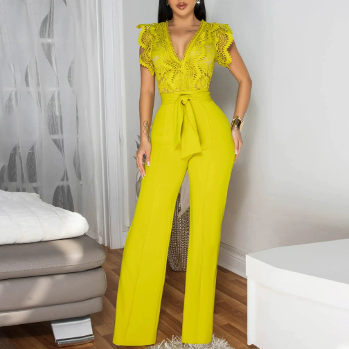 VNeck Lace Sleeveless Jumpsuit | Wide Leg Pants | noémi