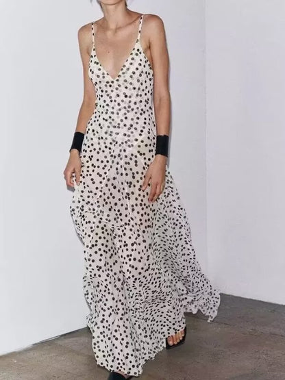 Polka Dot Printed Long Sling Dress For Women | noémi