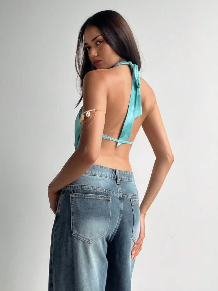 Womens Halter Crop Top | Sleek Cutout, Backless & Sleeveless | noémi