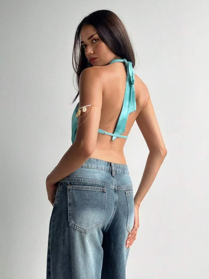 Womens Halter Crop Top | Sleek Cutout, Backless & Sleeveless | noémi