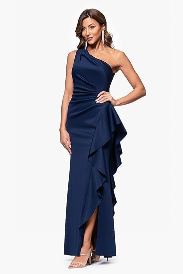 One Shoulder Fishtail Dress | Slim Fit Side Ruffle High Slit | noémi