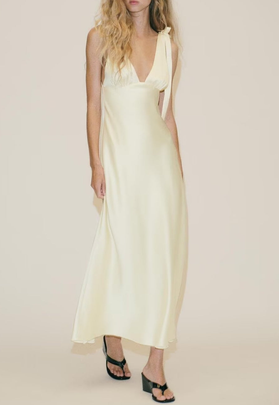 Women Satin Midi Dress | Bowknot Detail | noémi