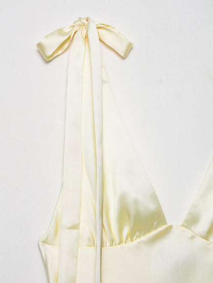 Women Satin Midi Dress | Bowknot Detail | noémi