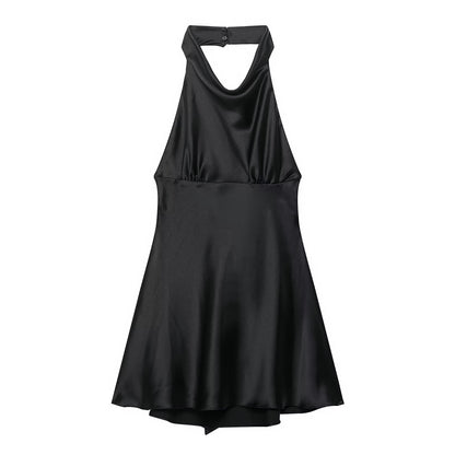 Womens Silk Satin Halter Mini Dress | noémi