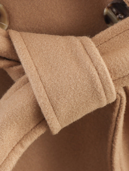 Womens Long Wool Coat with Faux Fur Collar | Bow Tie Waist, Double Pockets | noémi