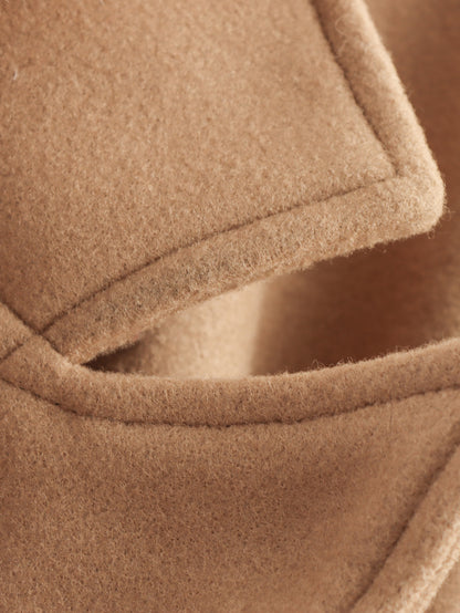 Womens Long Wool Coat with Faux Fur Collar | Bow Tie Waist, Double Pockets | noémi