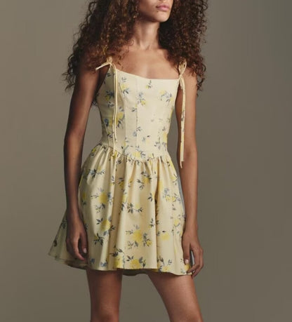 Womens Floral Poplin Strap Short Dress | noémi