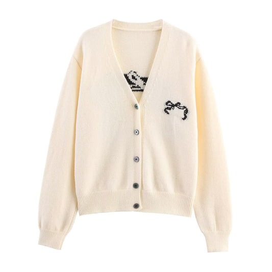Womens Bow Ribbon Sweater | Loose Fit, Stylish Jacquard Knit | noémi