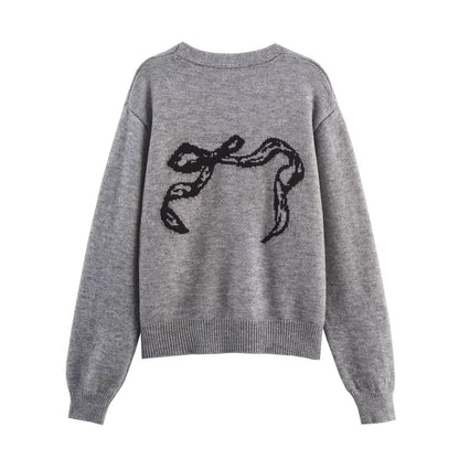 Womens Bow Ribbon Sweater | Loose Fit, Stylish Jacquard Knit | noémi