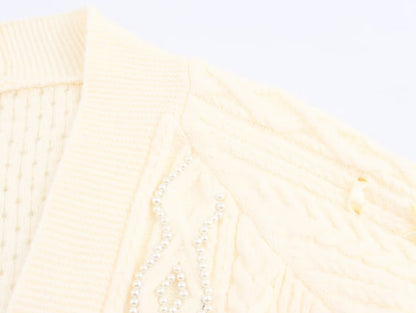 Womens Beaded Knit Cardigan | Pearl Detailing, Statement Buttons, Cream | noémi