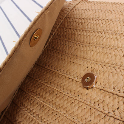 Handmade Straw Shoulder Bag | Woven Paper Braid Beach Purse with Magnetic Closure | noémi