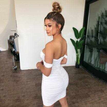 Off Neck Mesh Sling Sheath Dress With Slim Fit For Women | noémi