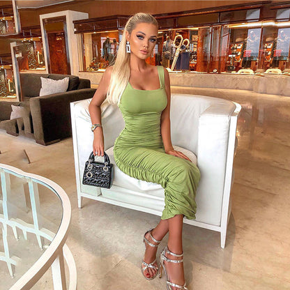 Sleeveless Backless Pleated Bodycon Dress | noémi