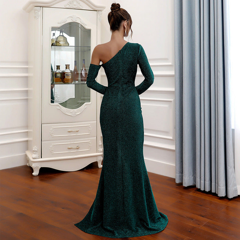 One Shoulder Irregular Hem Long Slim Fit Maxi Dress For Women | noémi