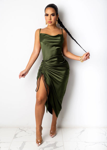 Lacing Pleated Sling Maxi Dress With Side Split | noémi