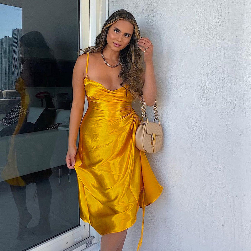 Satin Side Slit Cami Dress Slim Fit | noémi