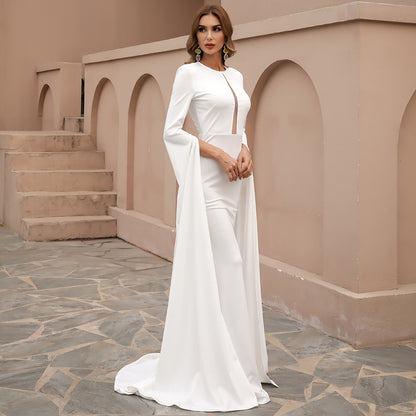 Fishtail Maxi Dress With Bell Sleeves And Flared Hem For Women | noémi