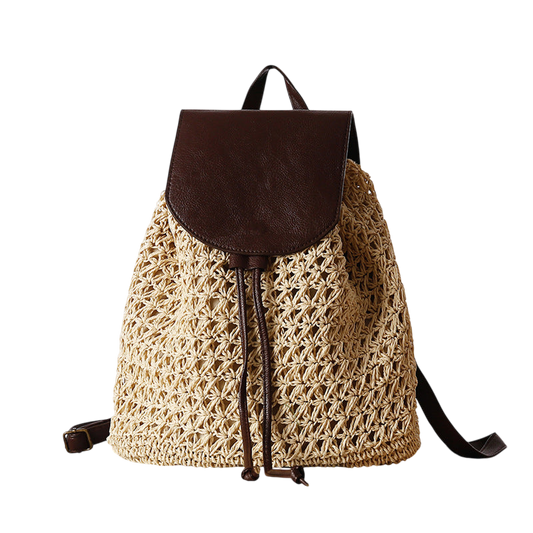 Mori Girl Straw Backpack – Summer Woven Beach Bag with Drawstring | noémi