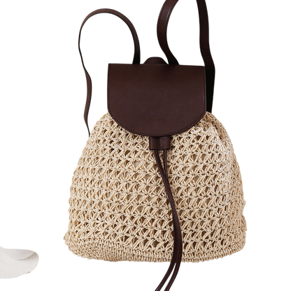 Mori Girl Straw Backpack – Summer Woven Beach Bag with Drawstring | noémi