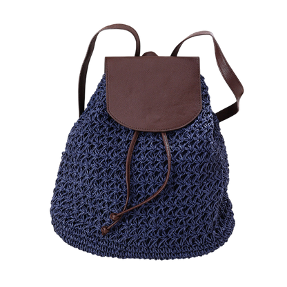 Mori Girl Straw Backpack – Summer Woven Beach Bag with Drawstring | noémi