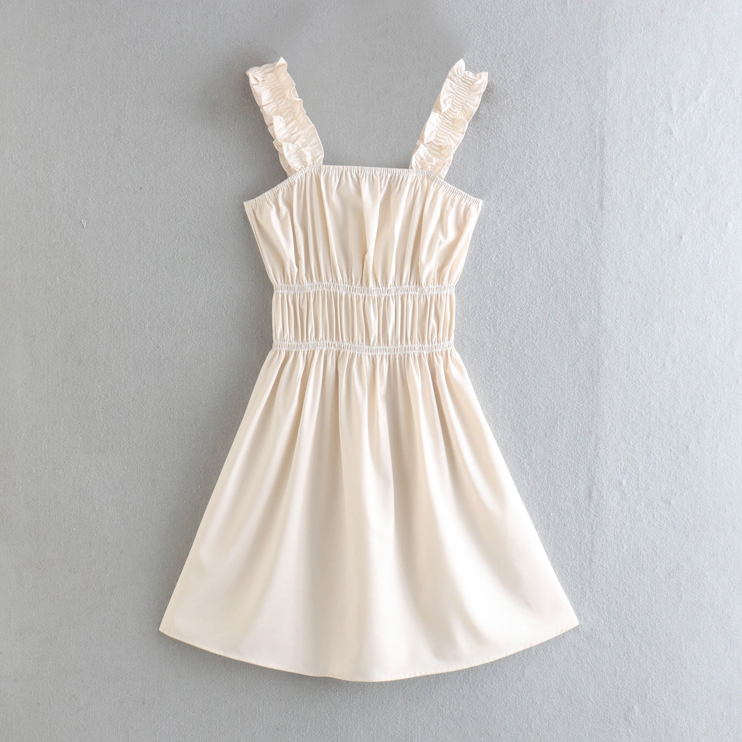 Womens Slim Fit Dress | Solid Color Ruffled Straps Waist Cinch | noémi