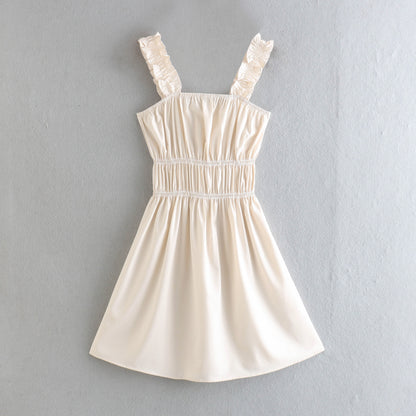 Womens Slim Fit Dress | Solid Color Ruffled Straps Waist Cinch | noémi