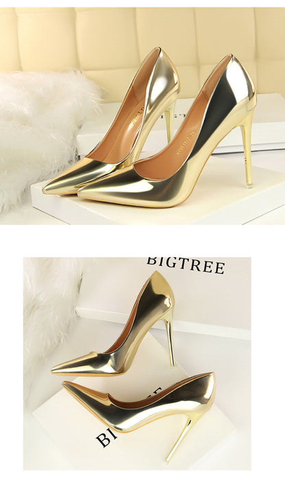 Stiletto Metal Heels | Mirror Finish Pointed Toe Pumps for Women | noémi