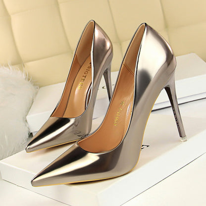 Stiletto Metal Heels | Mirror Finish Pointed Toe Pumps for Women | noémi