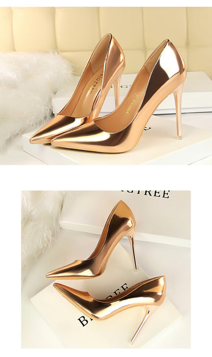 Stiletto Metal Heels | Mirror Finish Pointed Toe Pumps for Women | noémi