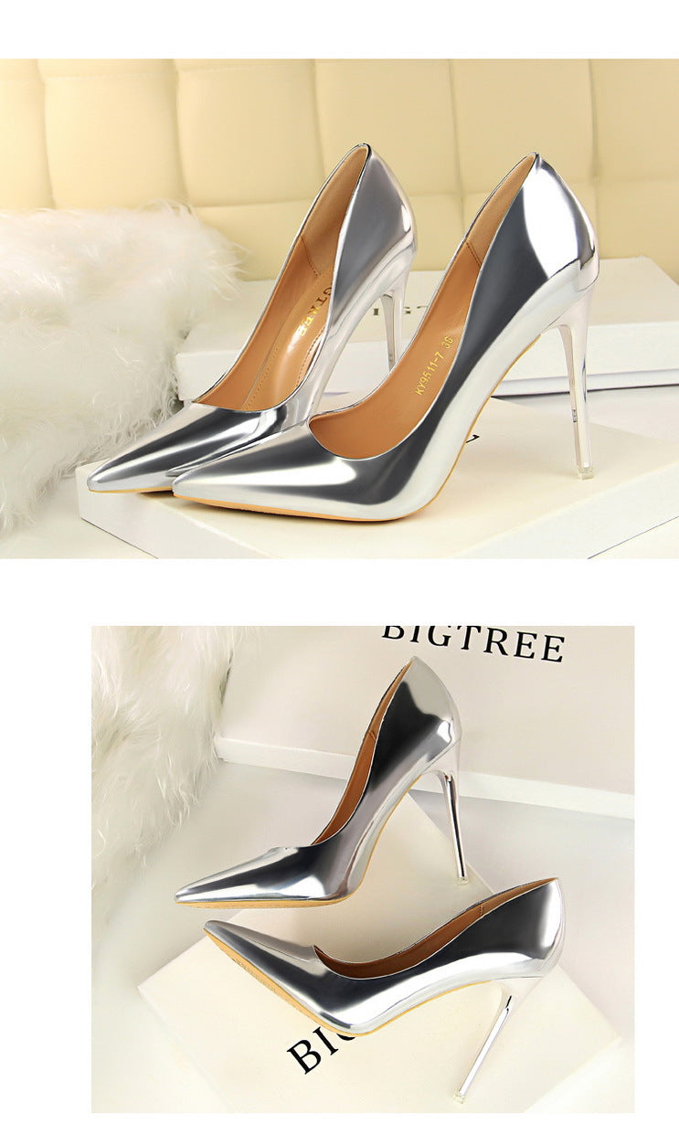 Stiletto Metal Heels | Mirror Finish Pointed Toe Pumps for Women | noémi