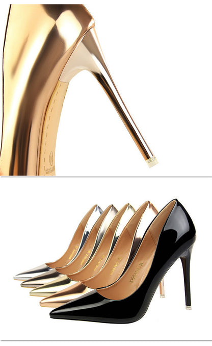 Stiletto Metal Heels | Mirror Finish Pointed Toe Pumps for Women | noémi
