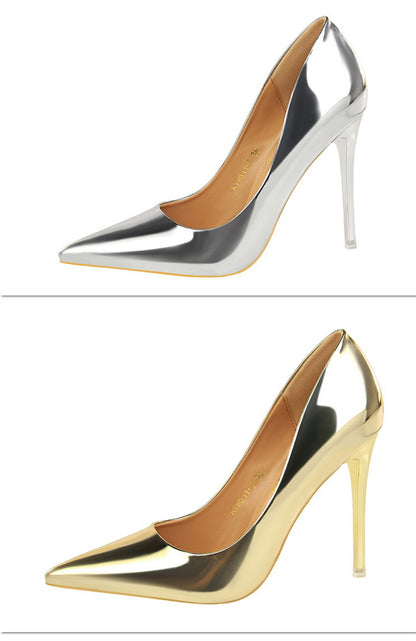 Stiletto Metal Heels | Mirror Finish Pointed Toe Pumps for Women | noémi