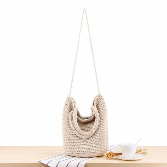White One‑Shoulder Woven Straw Bag – Bohemian Vacation Tote | noémi
